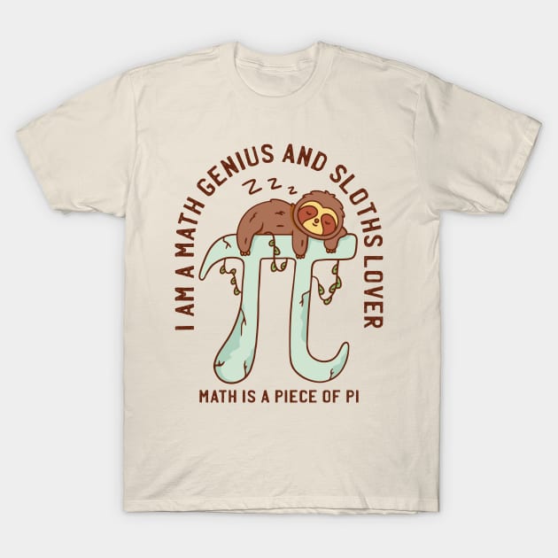 Sloth Sleeping on PI Math Symbol Funny PI Day Sloth T-Shirt by nmcreations